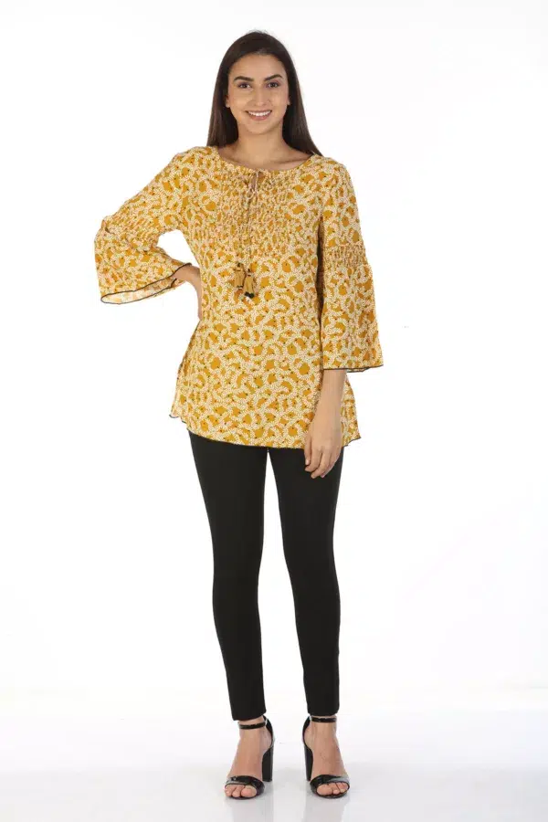 Printed Mustard Colour Top For Women