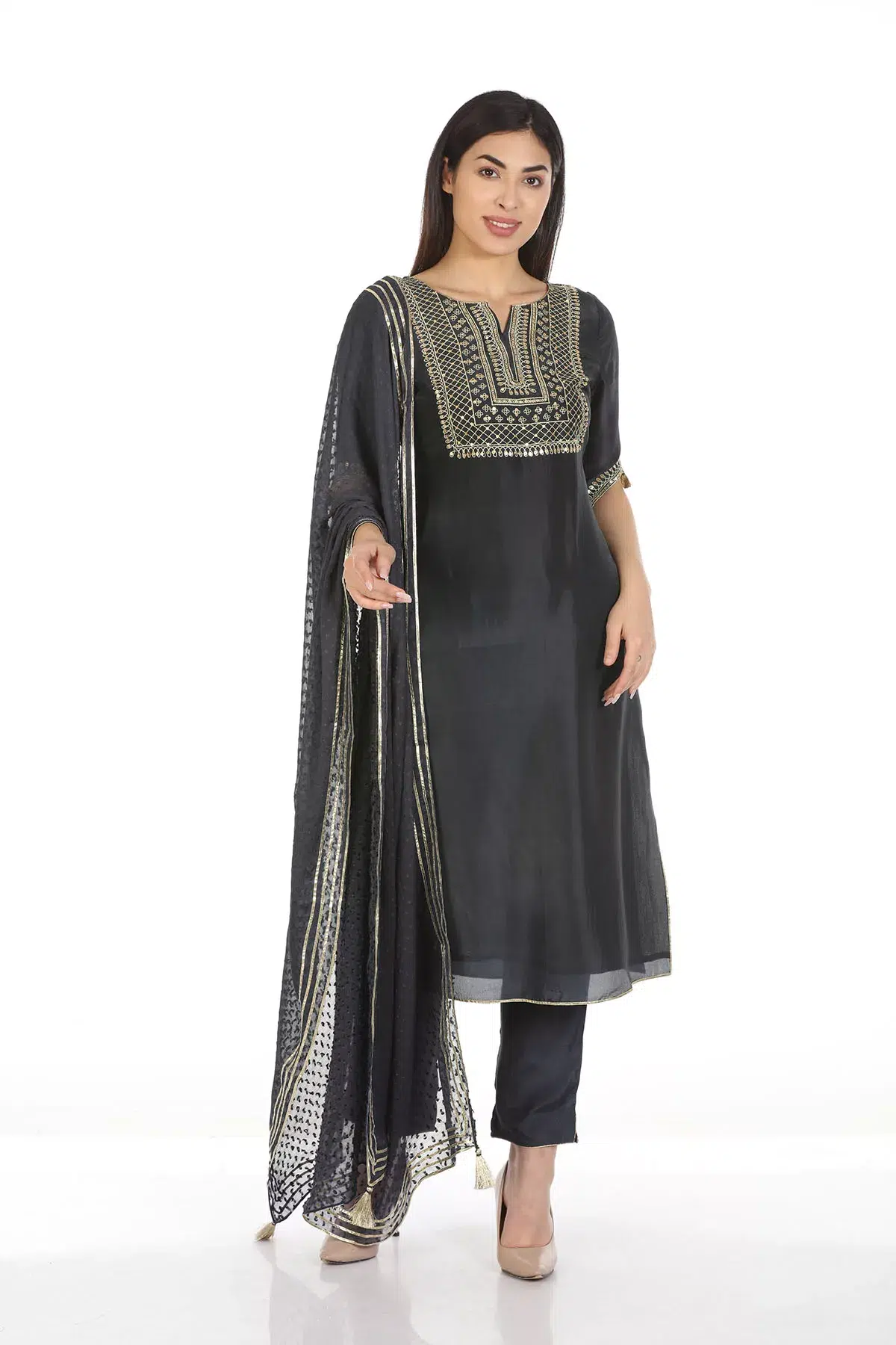 Dark Grey Dupatta For Women