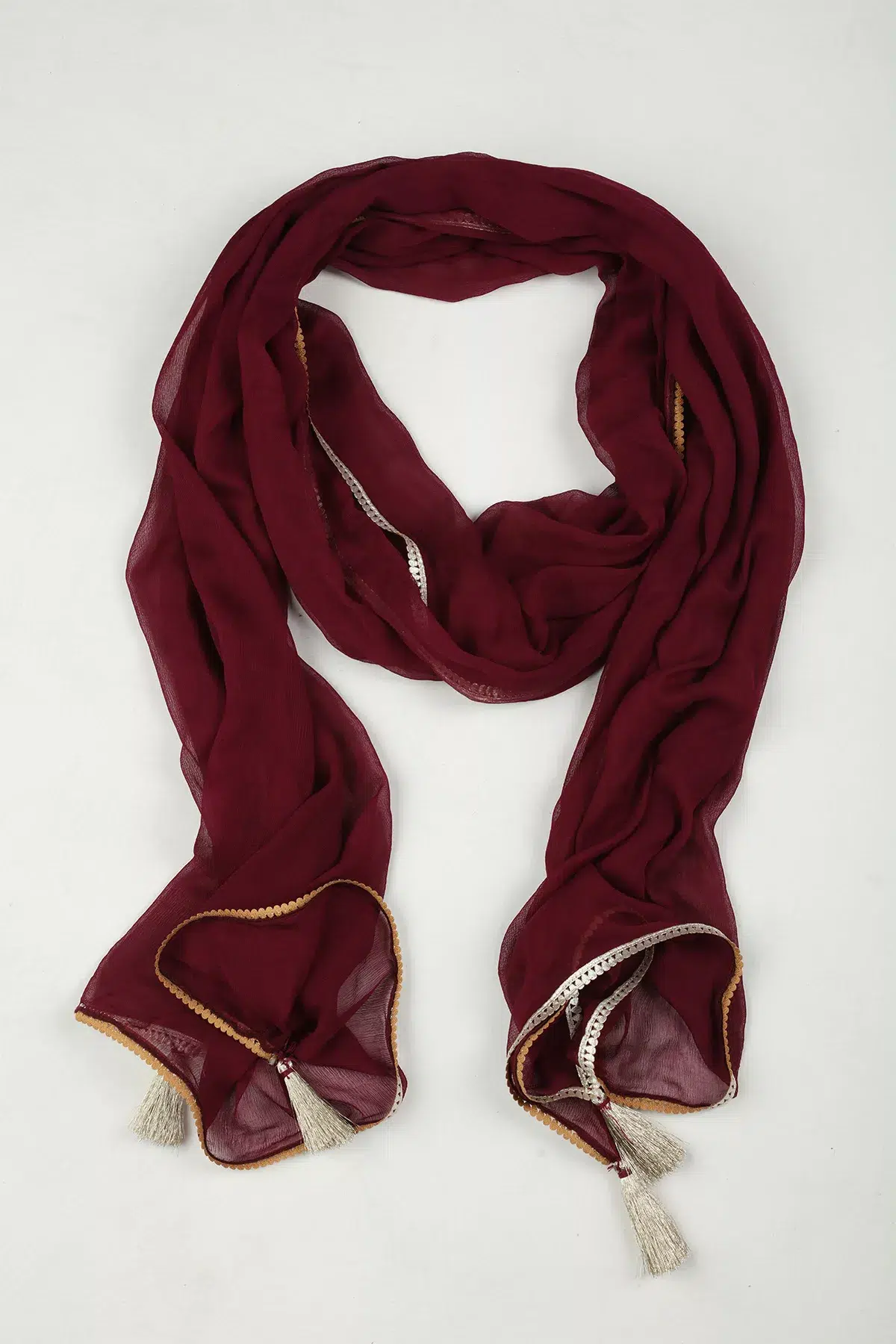 Embellished Wine Color Dupatta For Woman