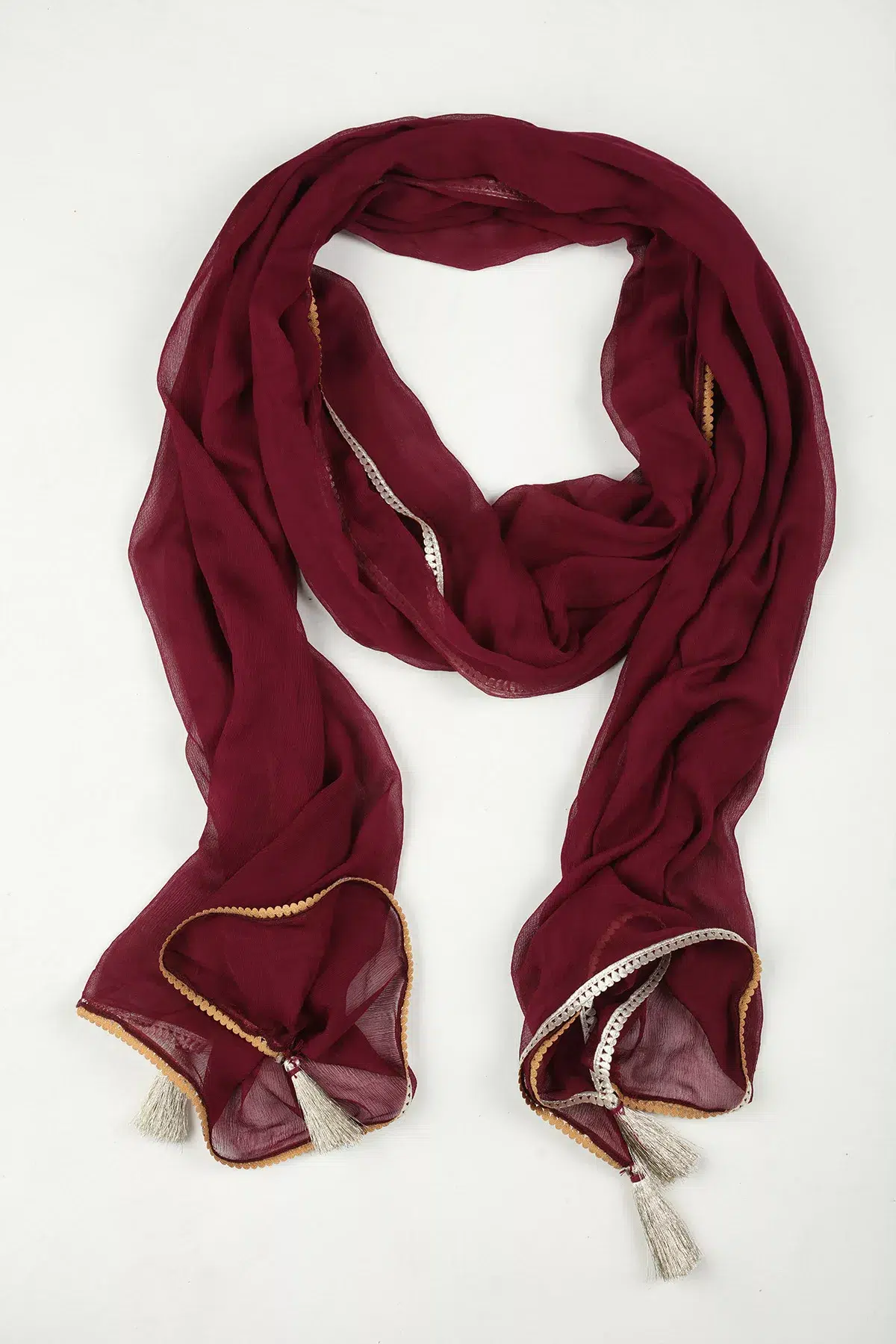 Embellished Wine Color Dupatta For Woman
