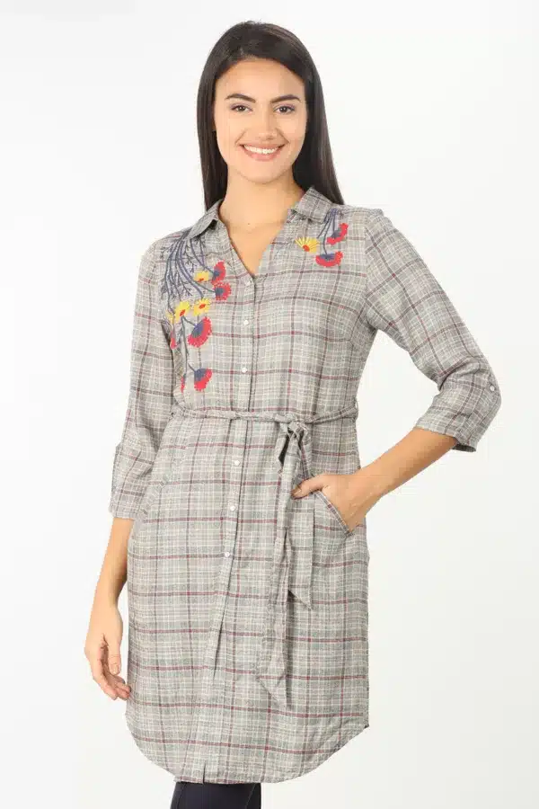 Grey Embroidered Tunic For Ladies