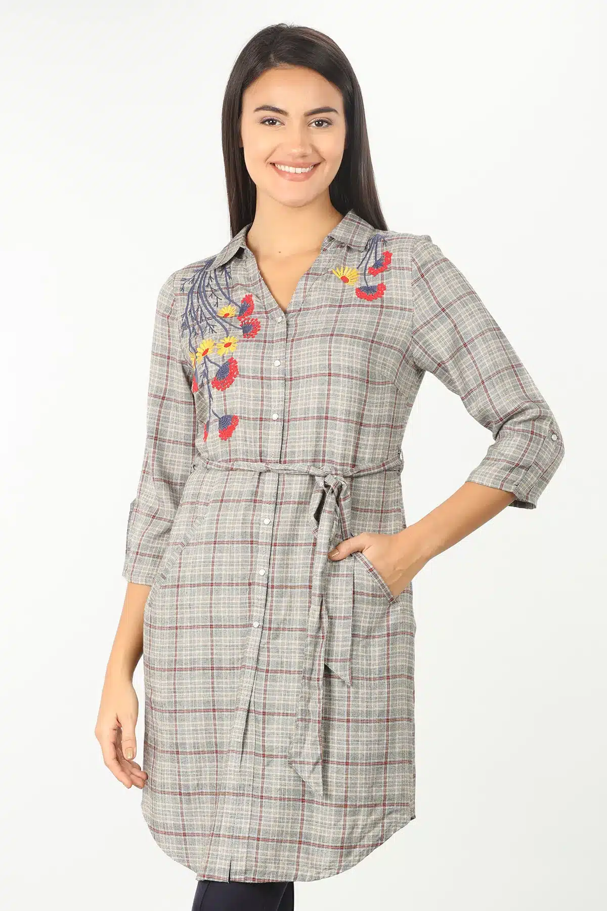 Grey Embroidered Tunic For Ladies