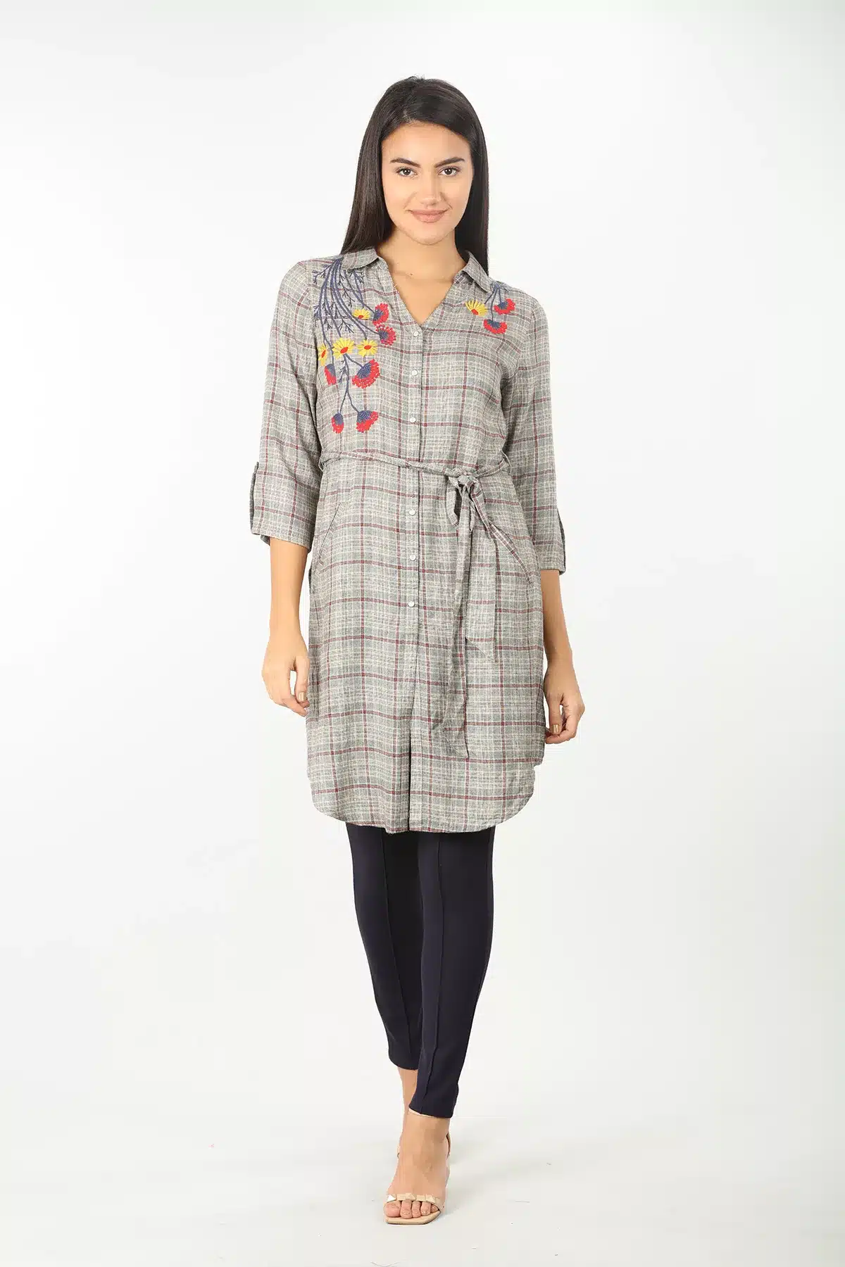 Grey Embroidered Tunic For Ladies