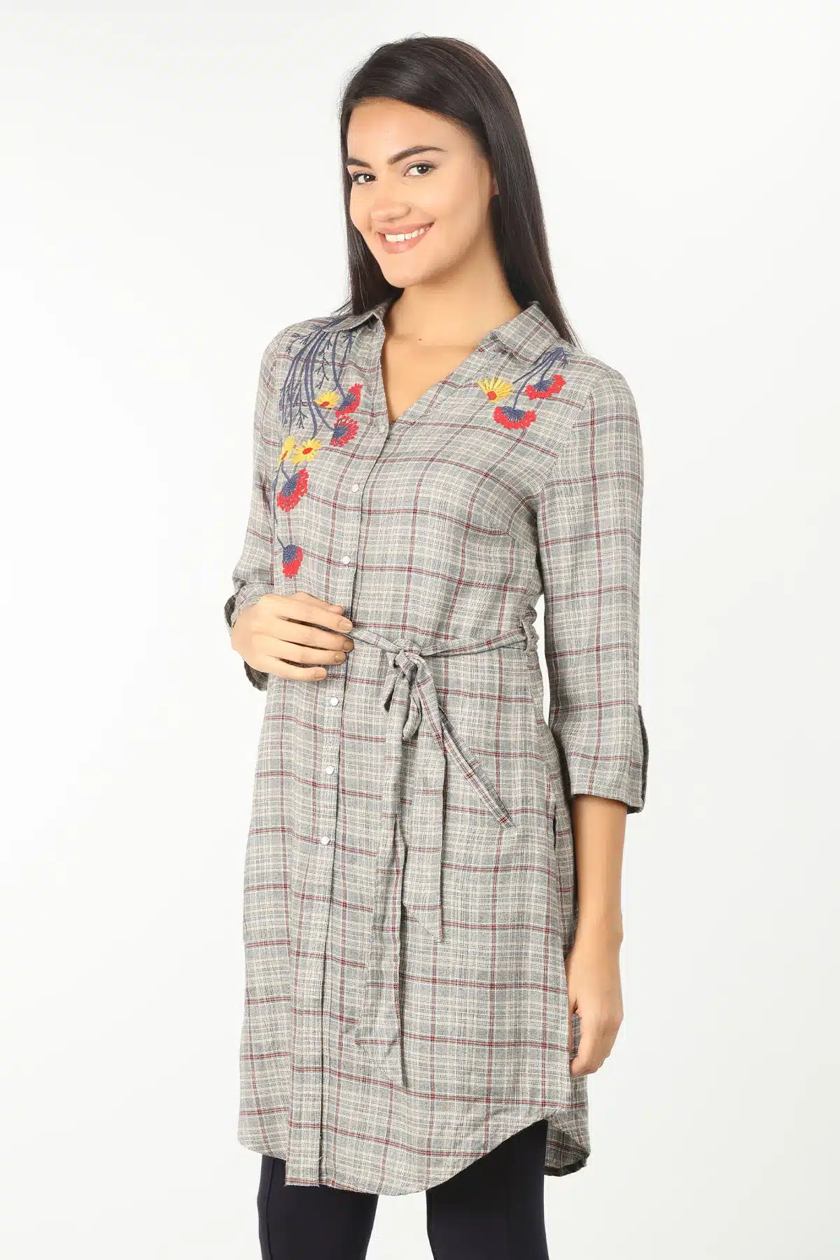 Grey Embroidered Tunic For Ladies