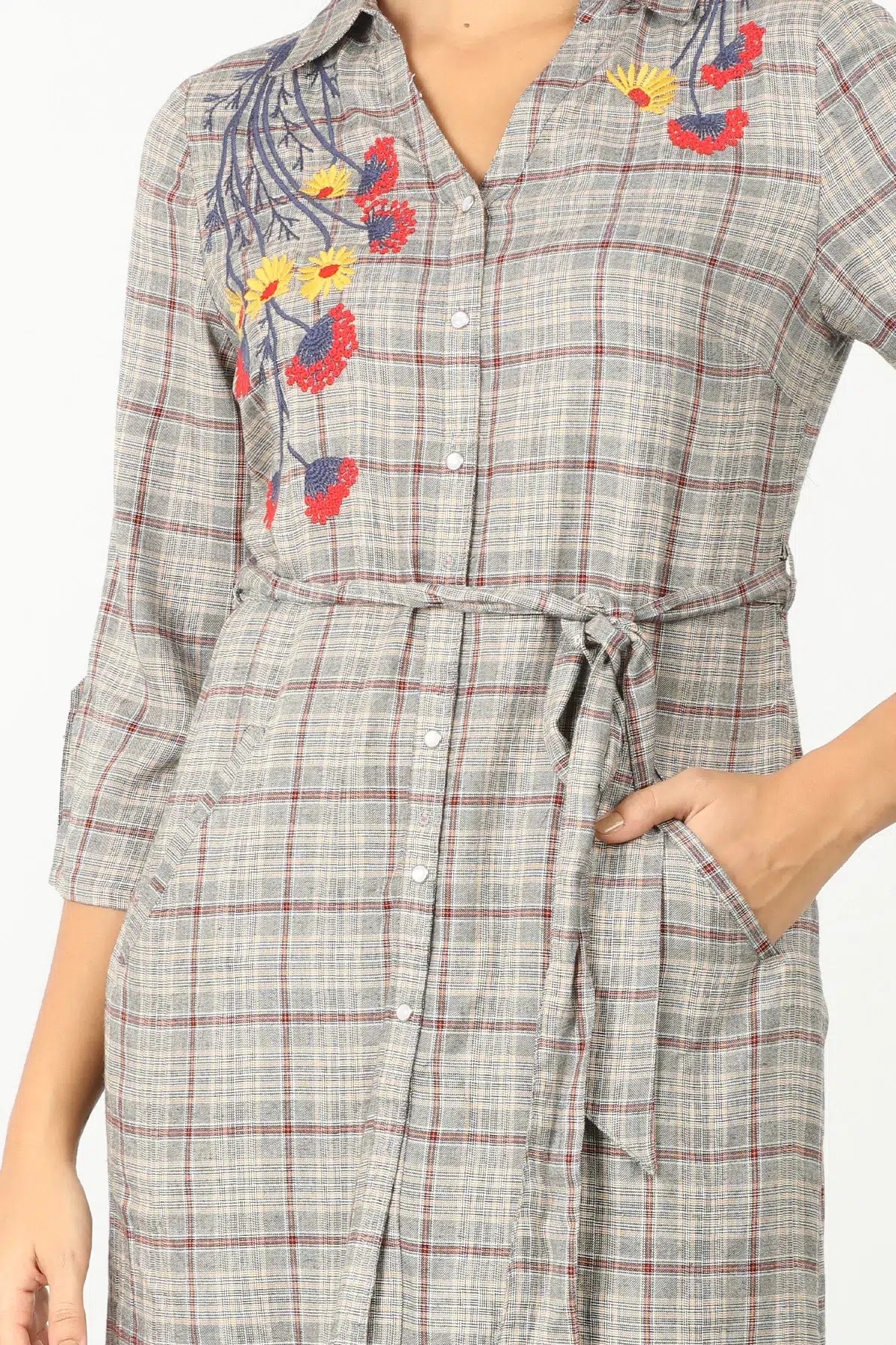 Grey Embroidered Tunic For Ladies