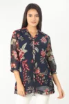 Floral Printed Blue Shirt Women