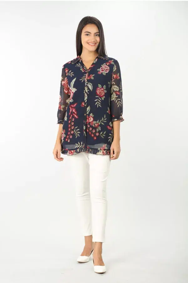 Floral Printed Blue Shirt Women