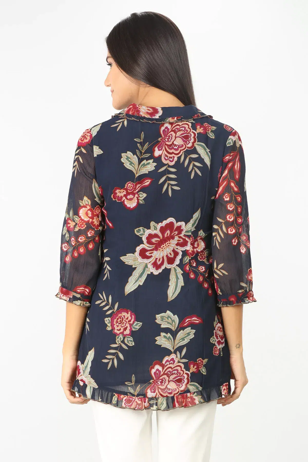 Floral Printed Blue Shirt Women
