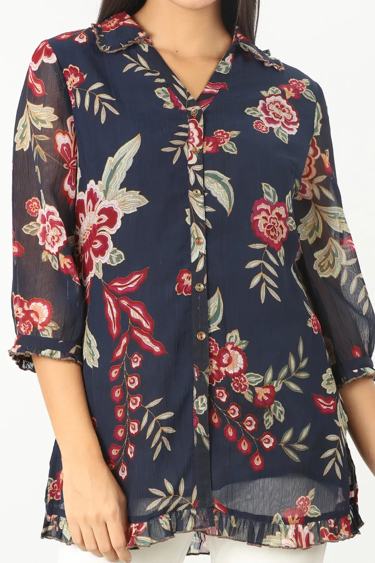 Floral Printed Blue Shirt Women