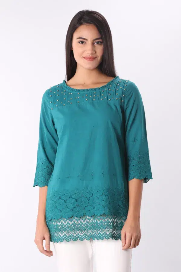 Pintuck Dark Blue Colour Top For Women