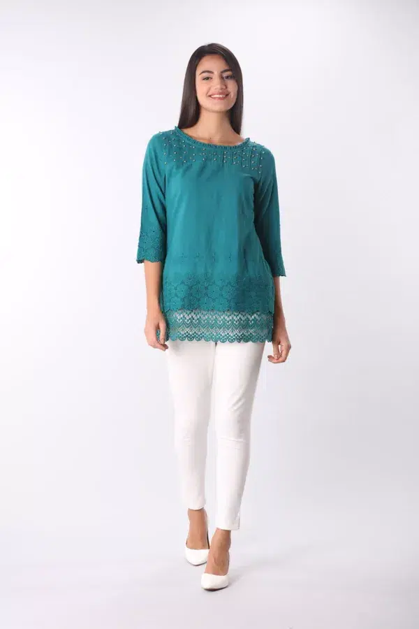 Pintuck Dark Blue Colour Top For Women