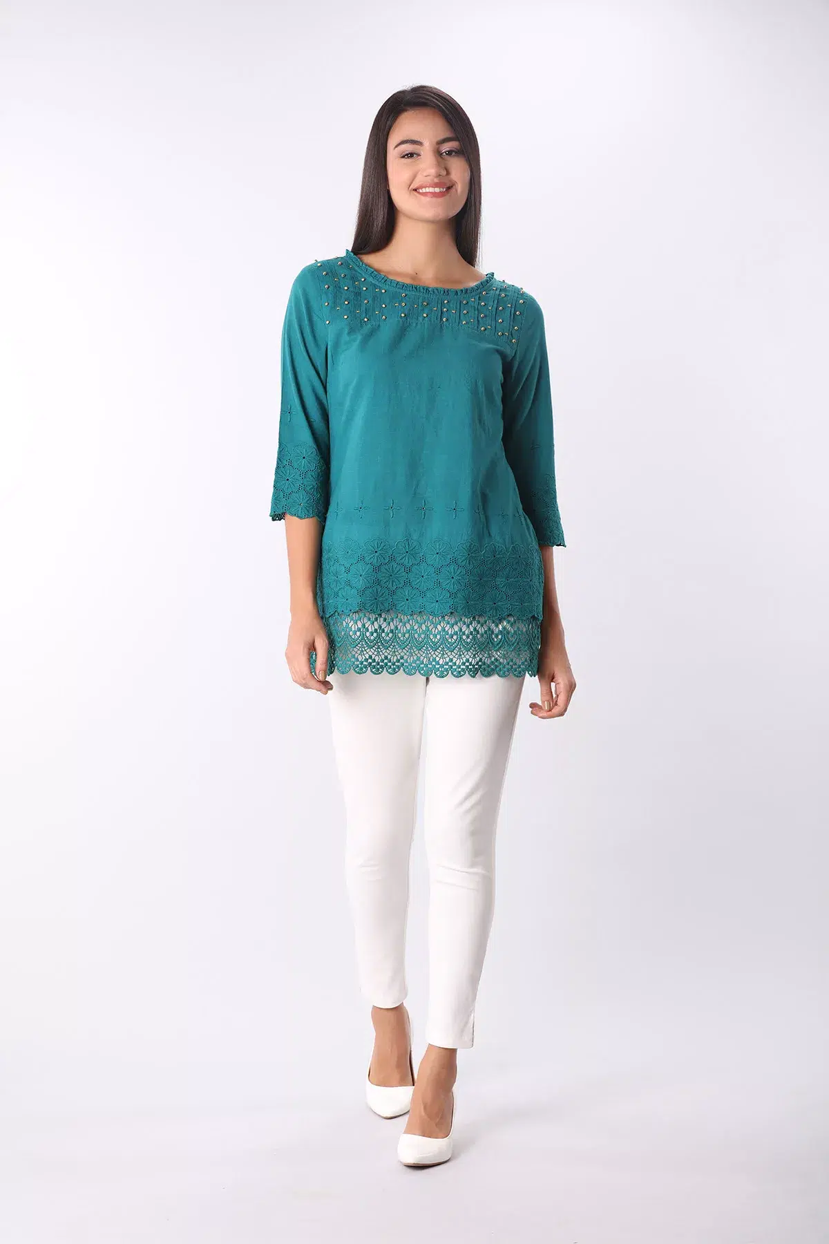 Pintuck Dark Blue Colour Top For Women