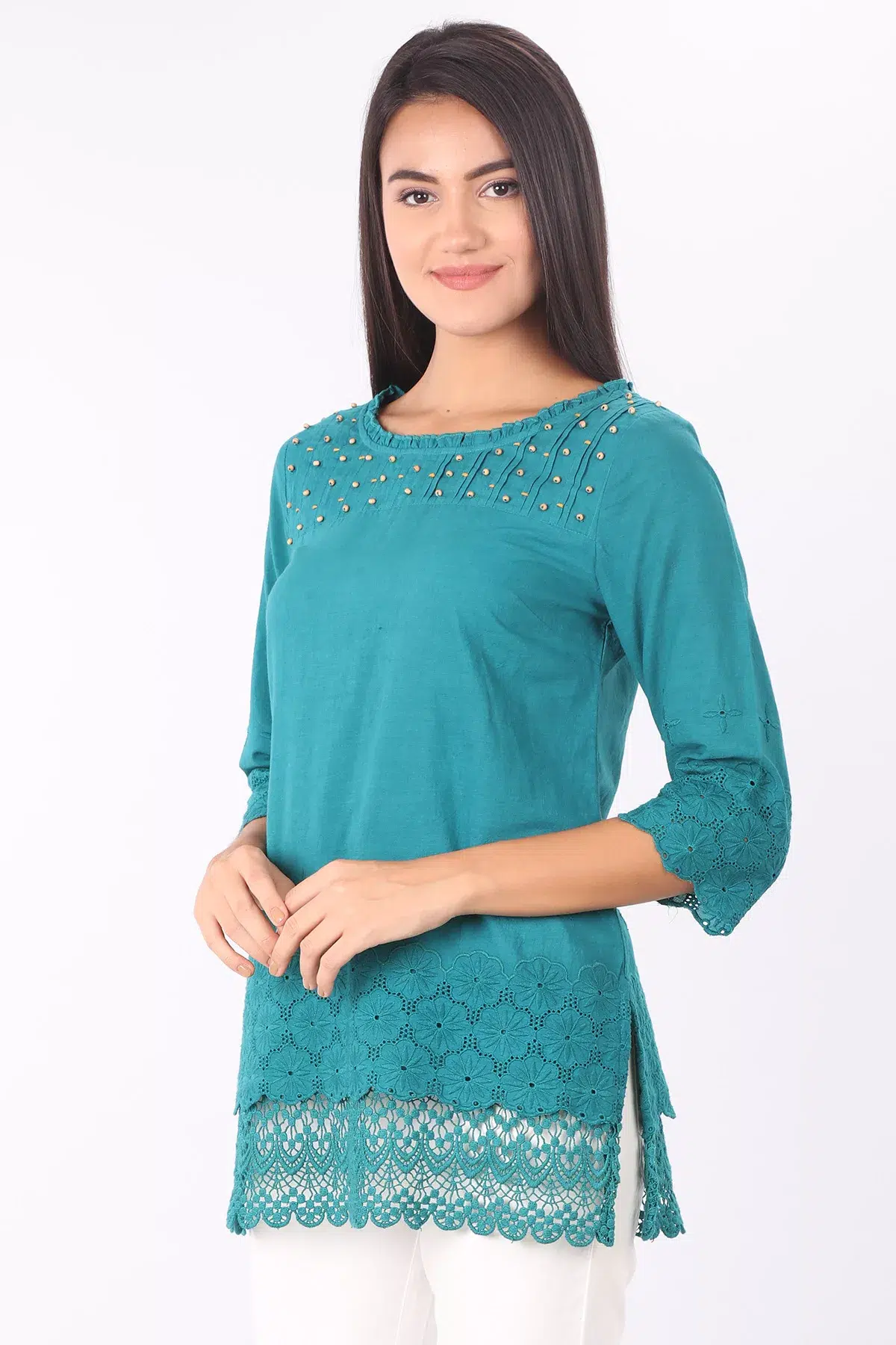 Pintuck Dark Blue Colour Top For Women