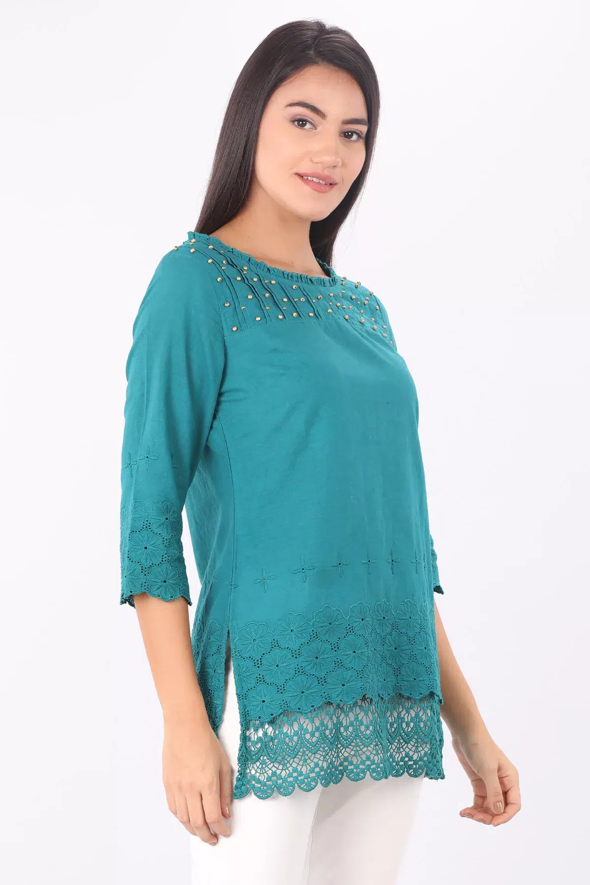 Pintuck Dark Blue Colour Top For Women