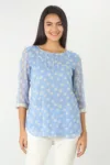 Embroidered Blue Top For Ladies