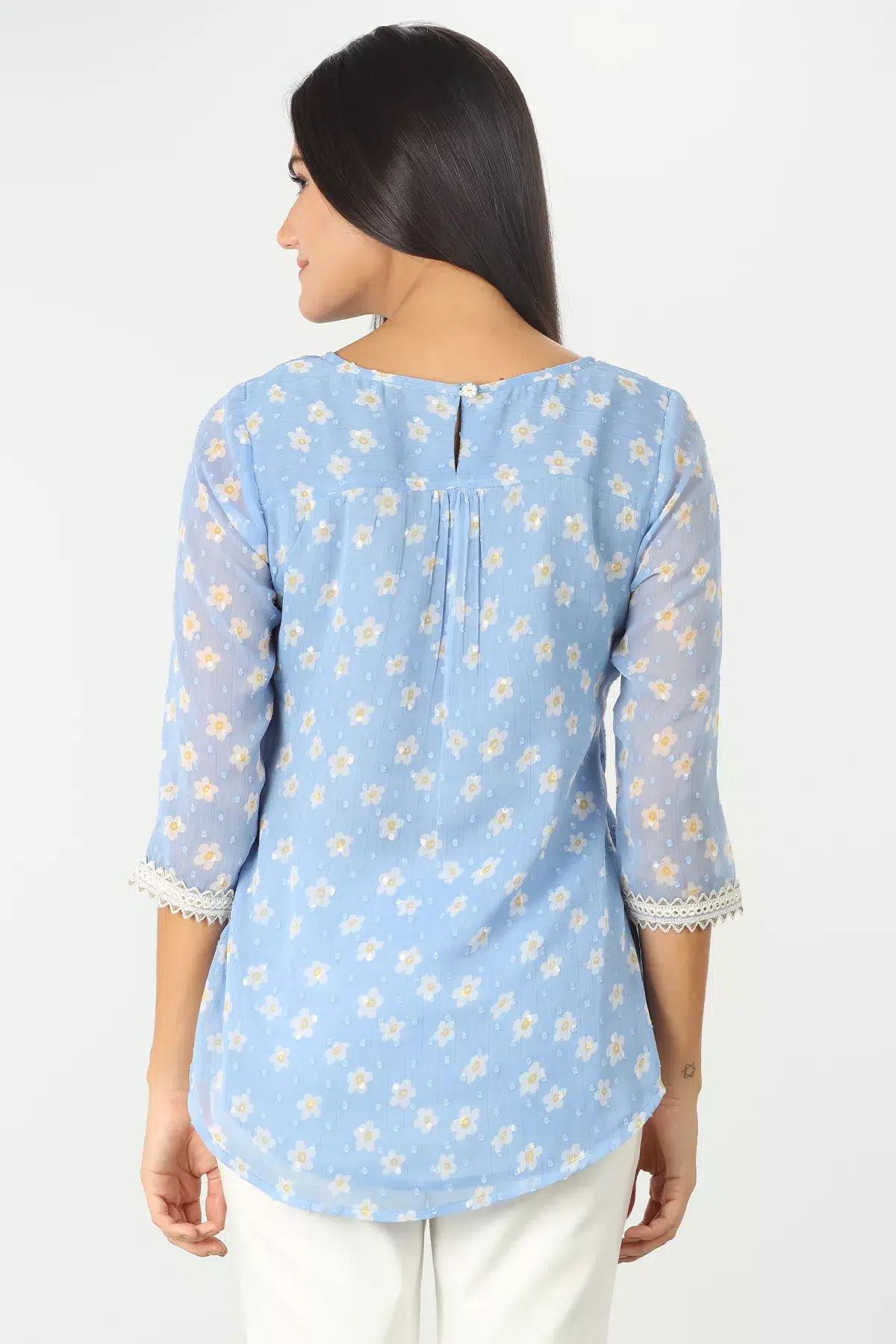 Embroidered Blue Top For Ladies