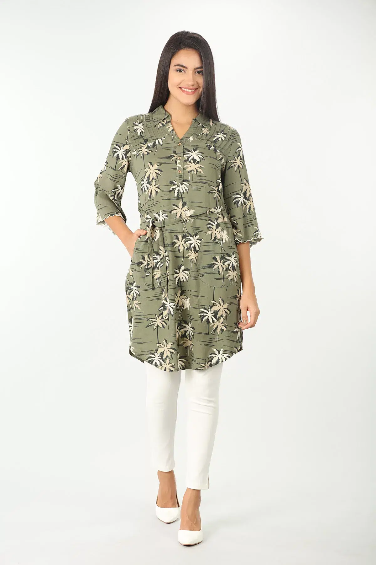 Printed Sage Green Tunics For Women