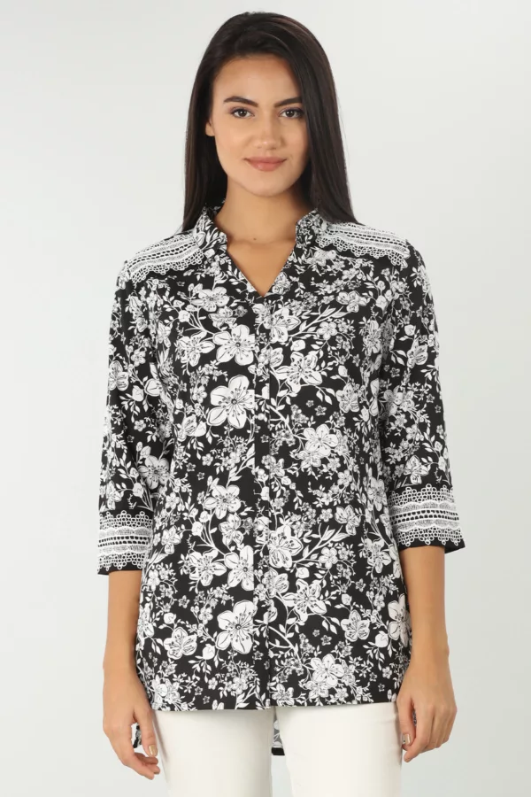 Black And White Floral Print Shirts Women's Online India