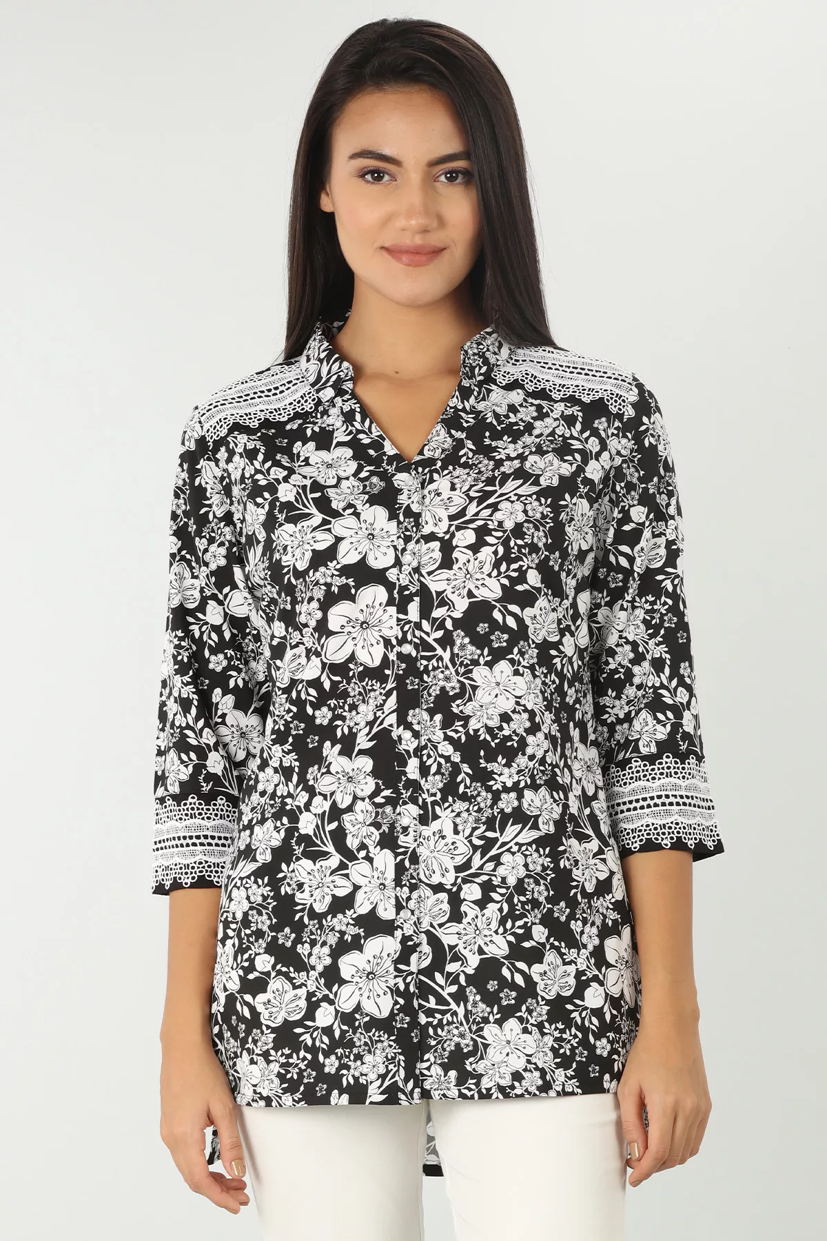 Black And White Floral Print Shirts Women's Online India