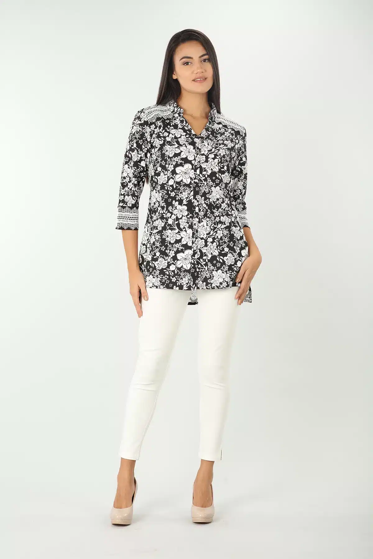 Black And White Floral Print Shirts Women's Online India