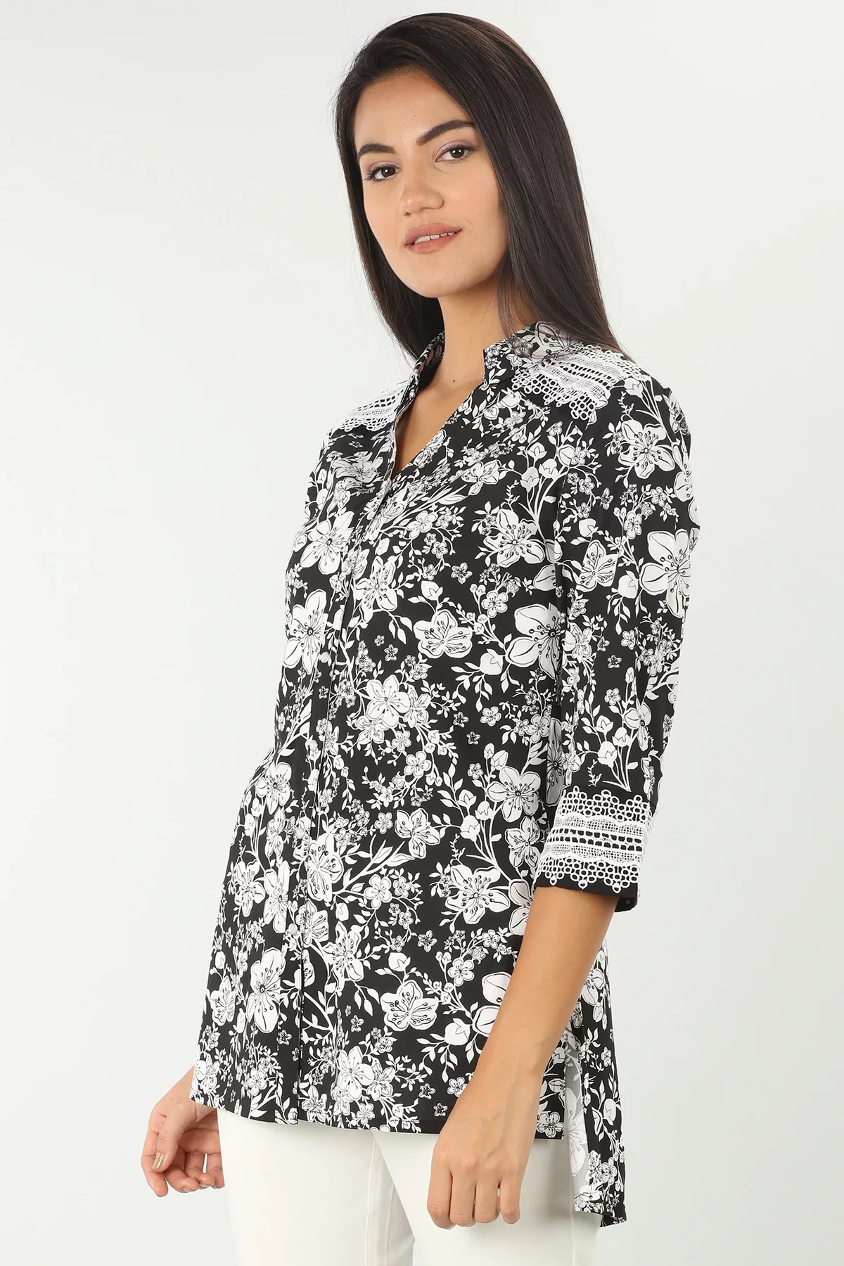 Black And White Floral Print Shirts Women's Online India