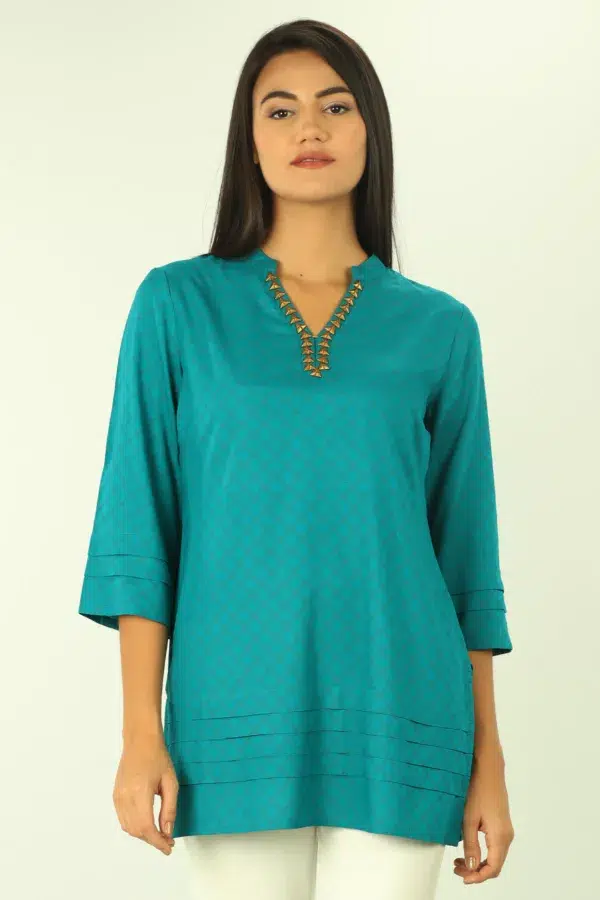 Printed Teal Blue Tops For Women