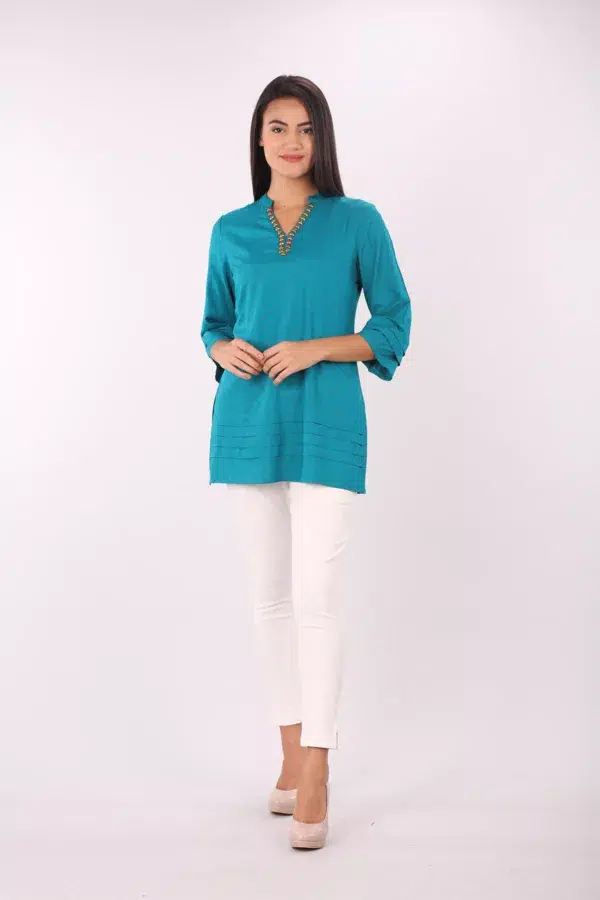 Printed Teal Blue Tops For Women