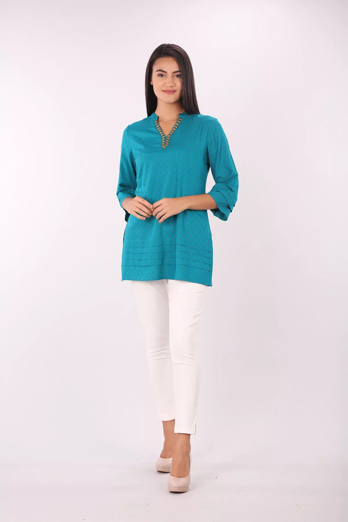 Printed Teal Blue Tops For Women