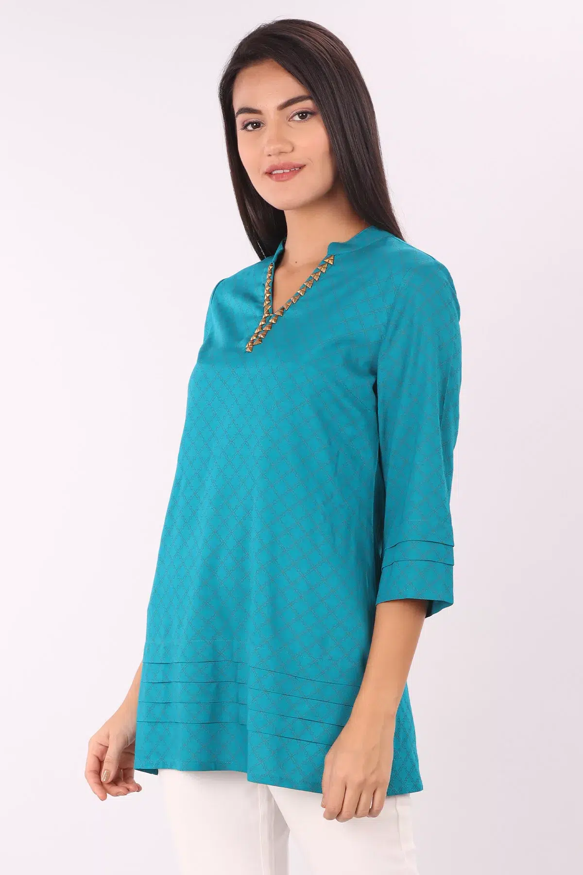 Printed Teal Blue Tops For Women