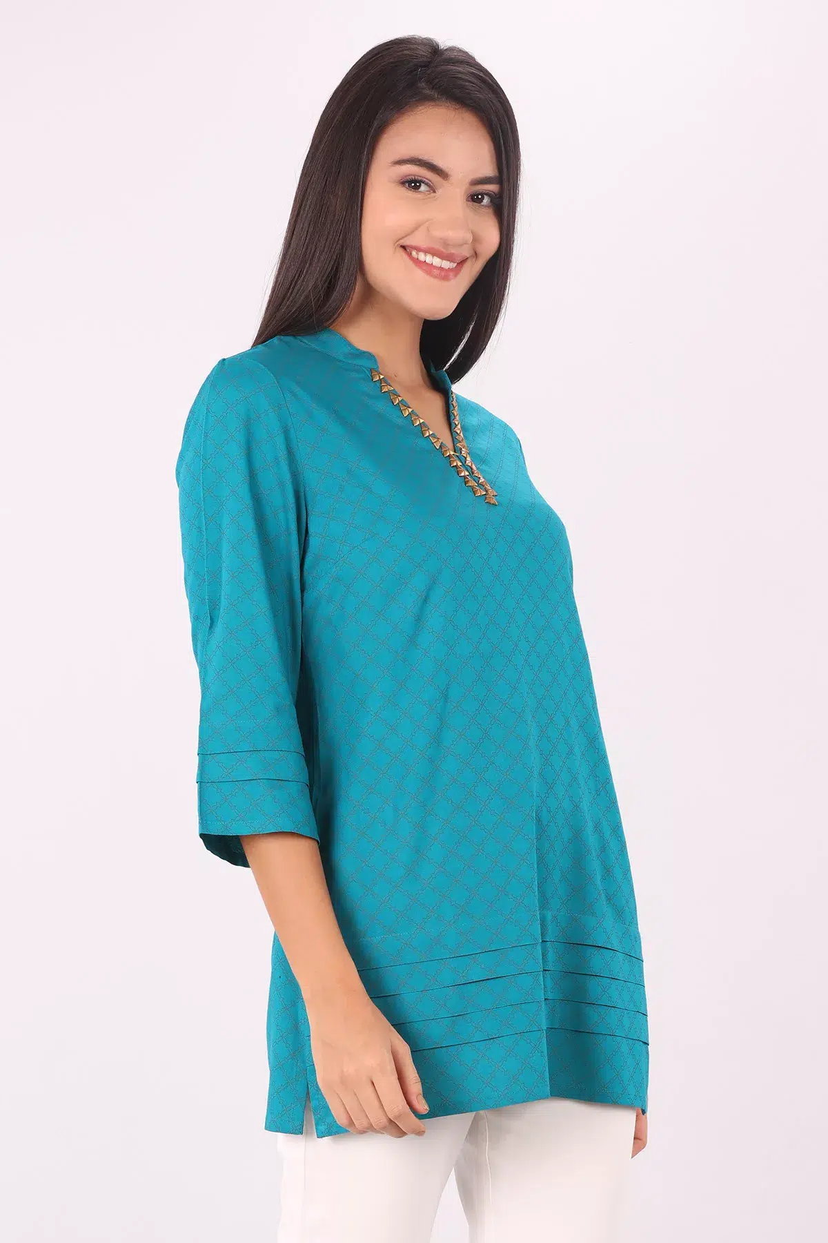 Printed Teal Blue Tops For Women