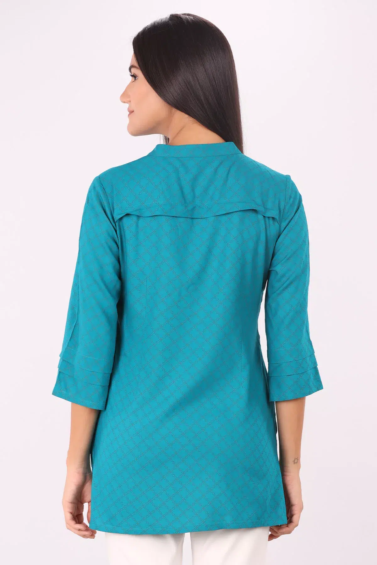Printed Teal Blue Tops For Women