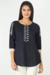 Embroidered Charcoal Grey Tops Women