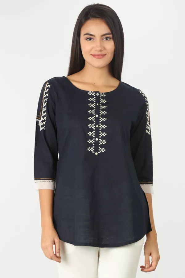 Embroidered Charcoal Grey Tops Women