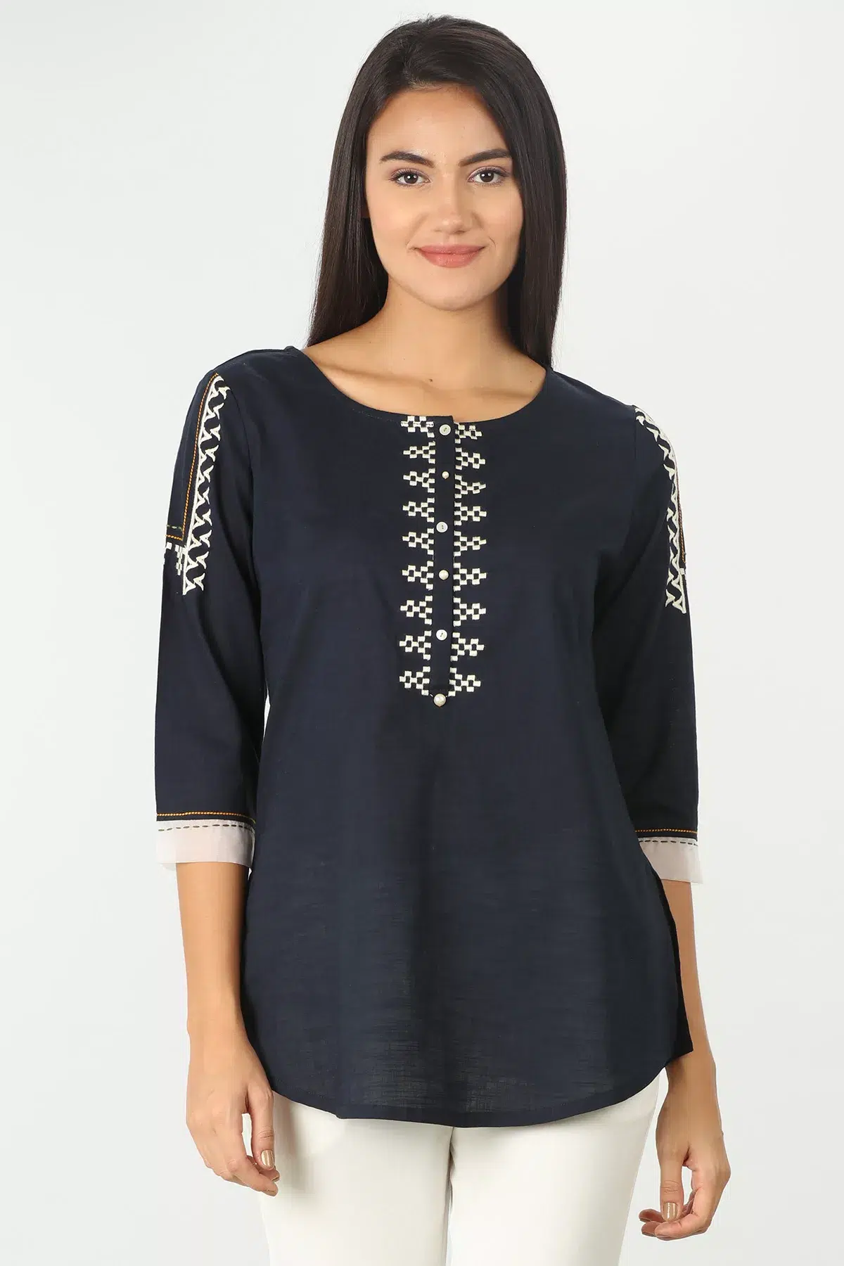 Embroidered Charcoal Grey Tops Women