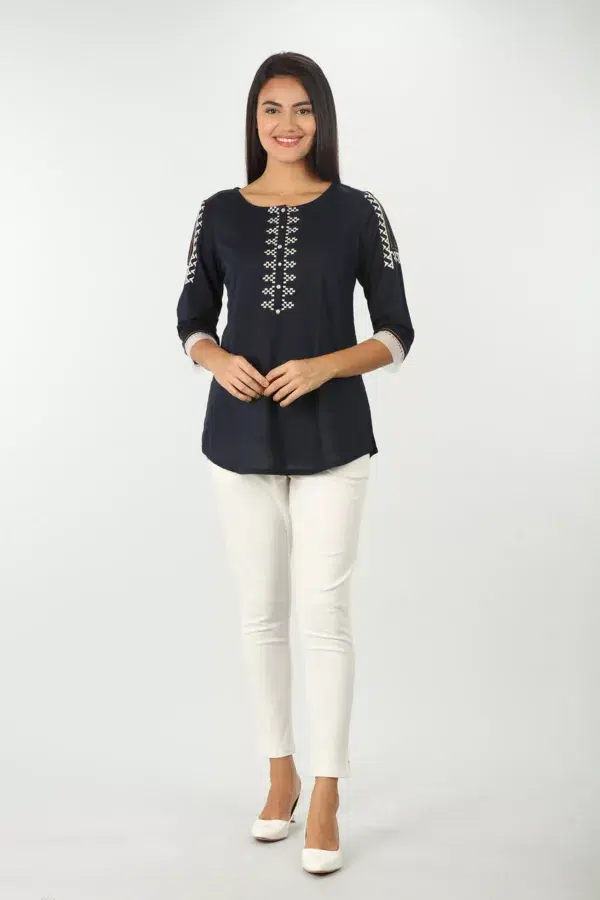 Embroidered Charcoal Grey Tops Women