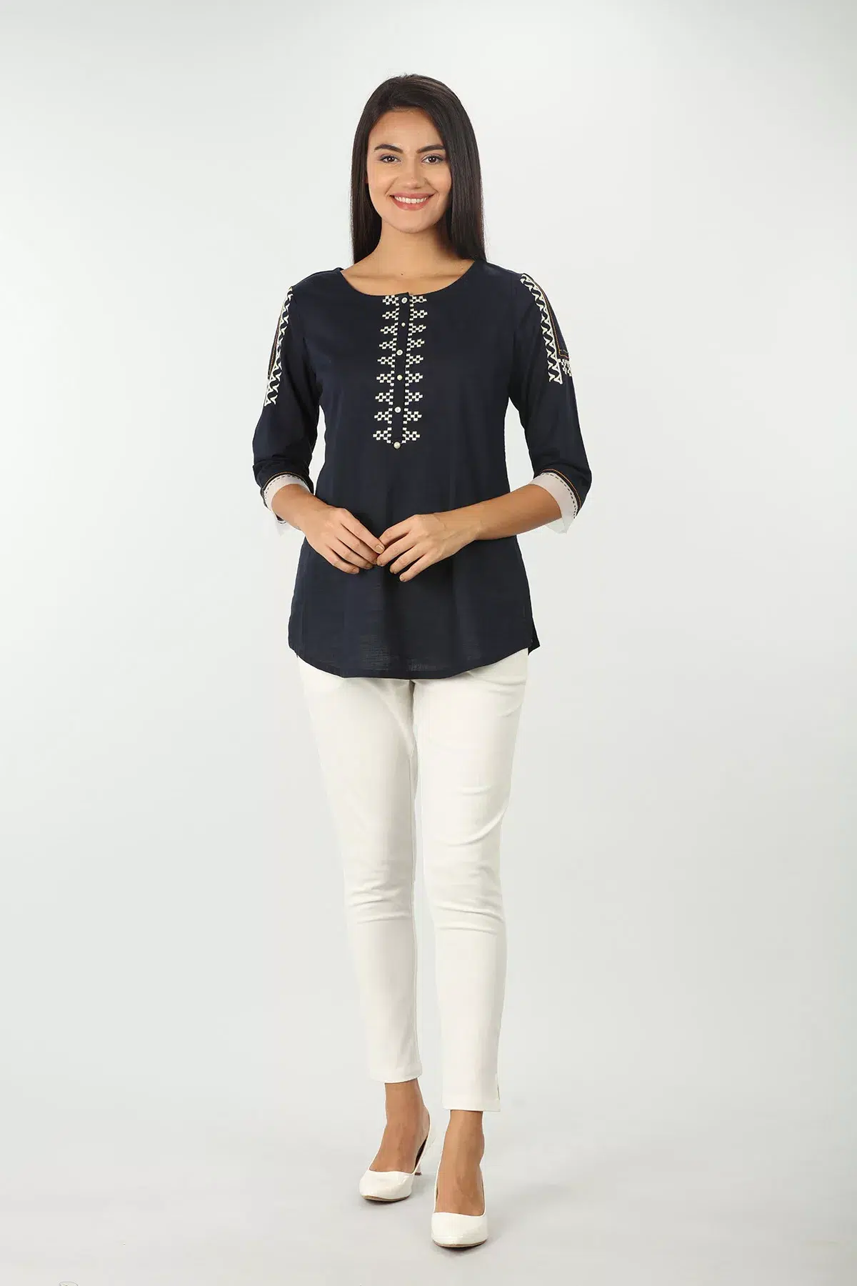 Embroidered Charcoal Grey Tops Women