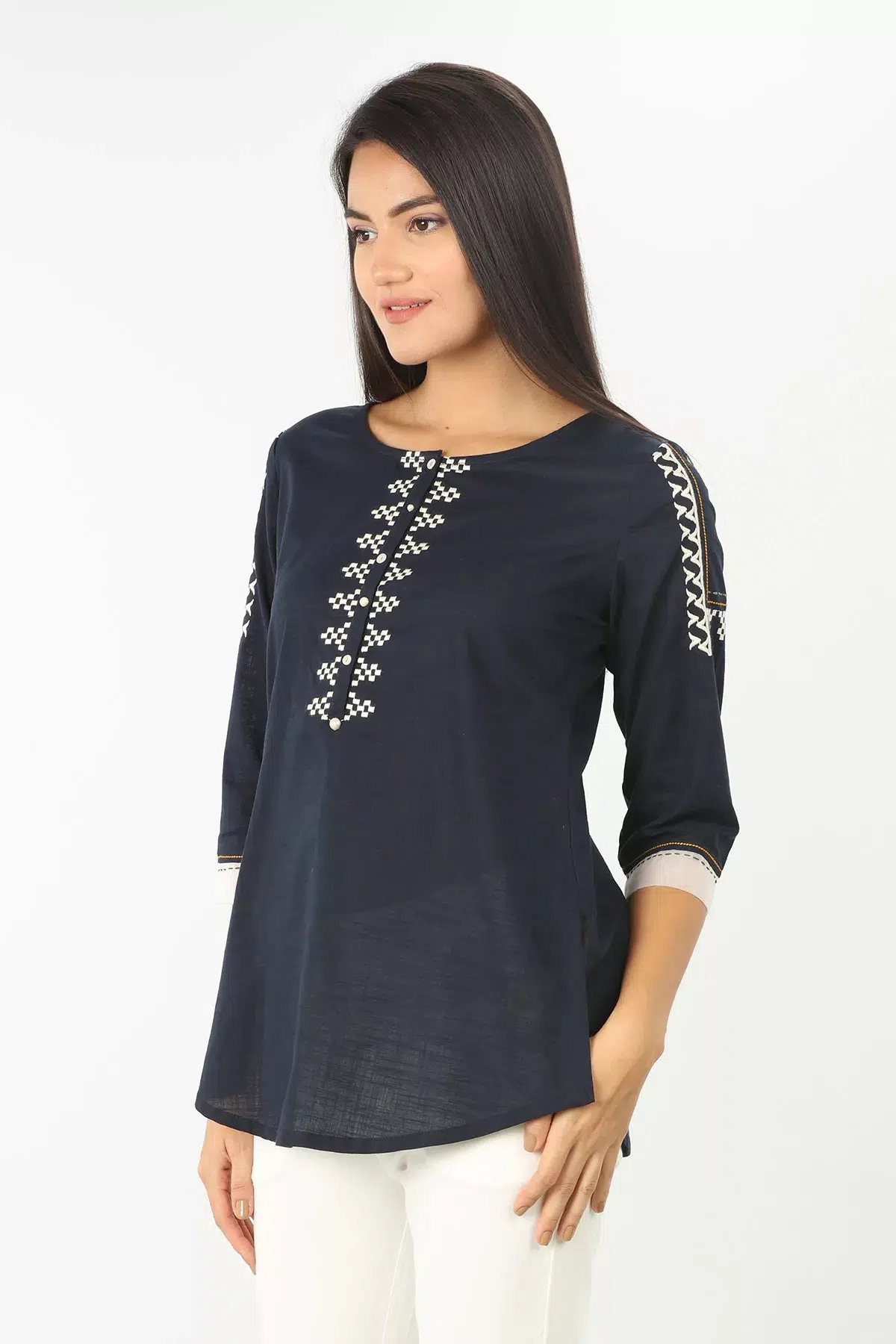 Embroidered Charcoal Grey Tops Women