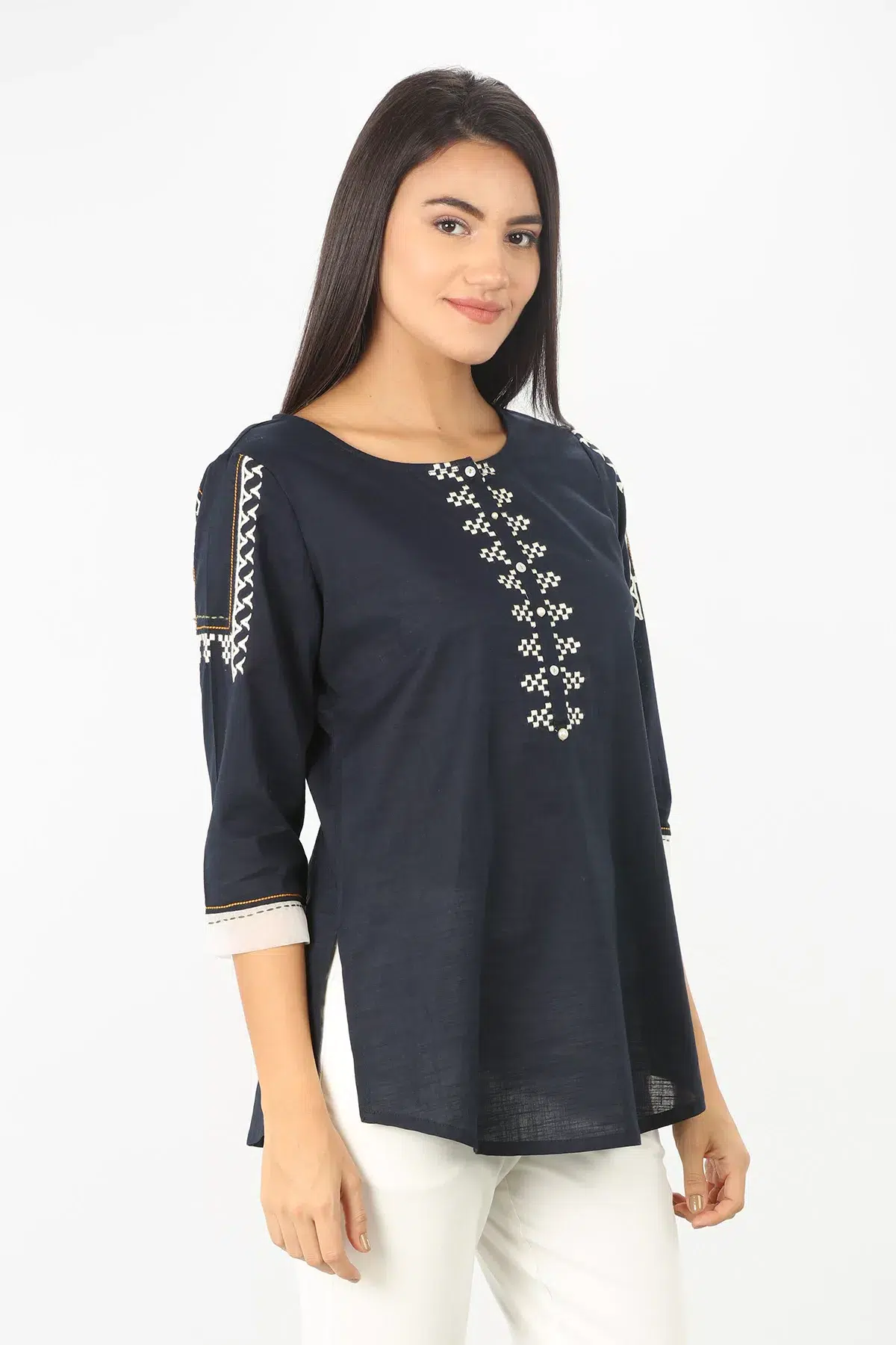 Embroidered Charcoal Grey Tops Women