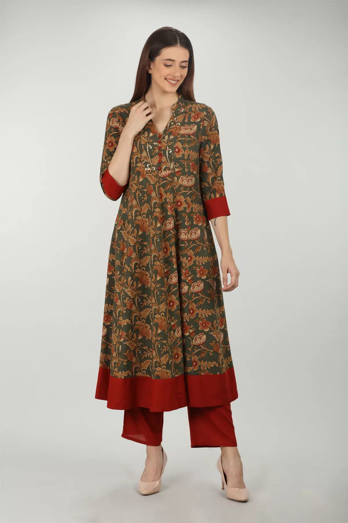 Dark Brick Red Plazo For Women