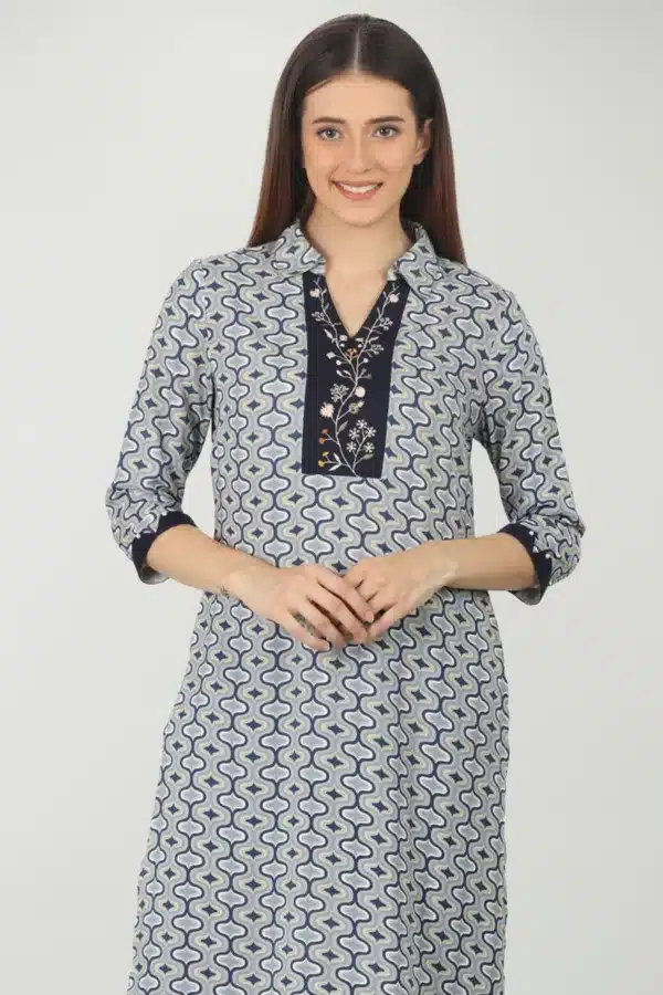 Grey Blue Kurti For Women
