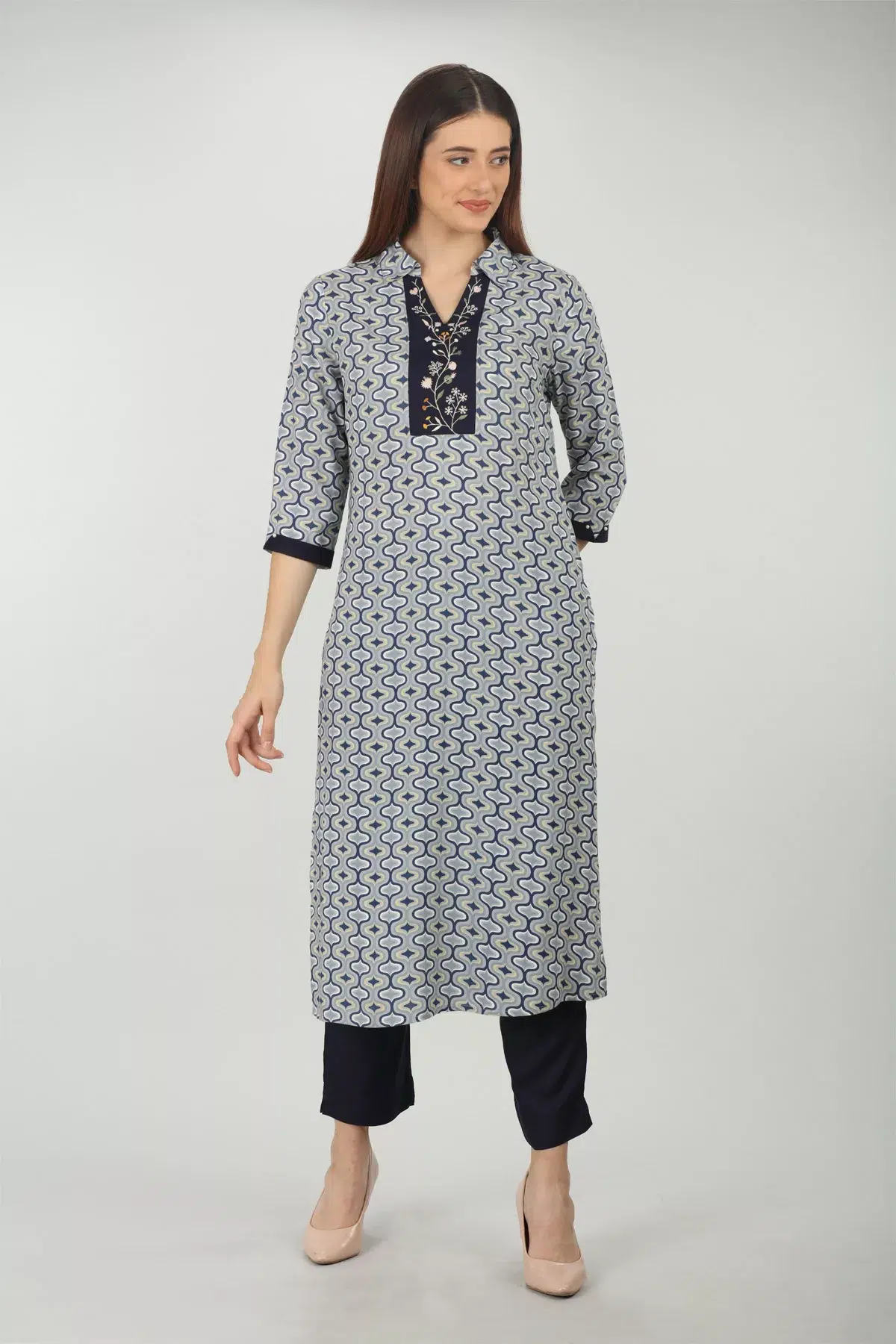 Grey Blue Kurti For Women