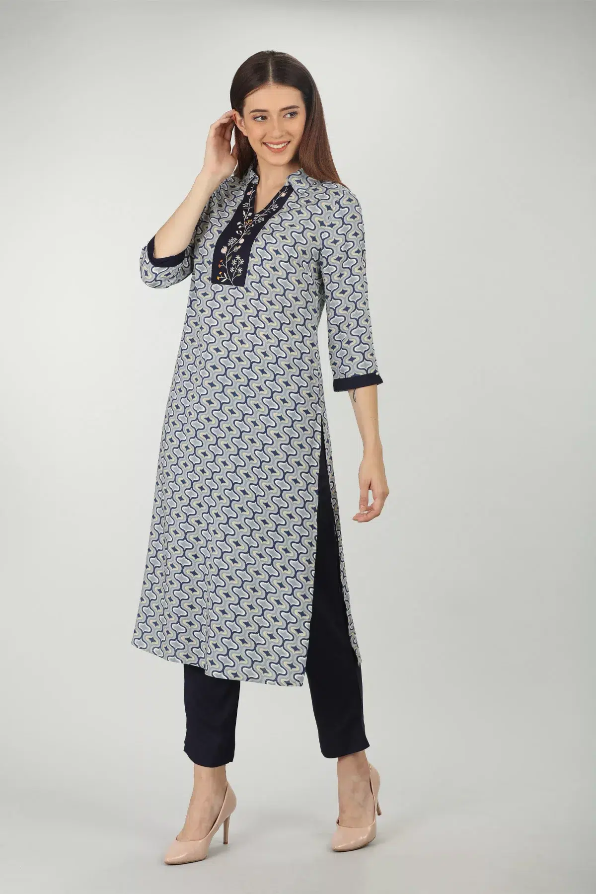 Grey Blue Kurti For Women