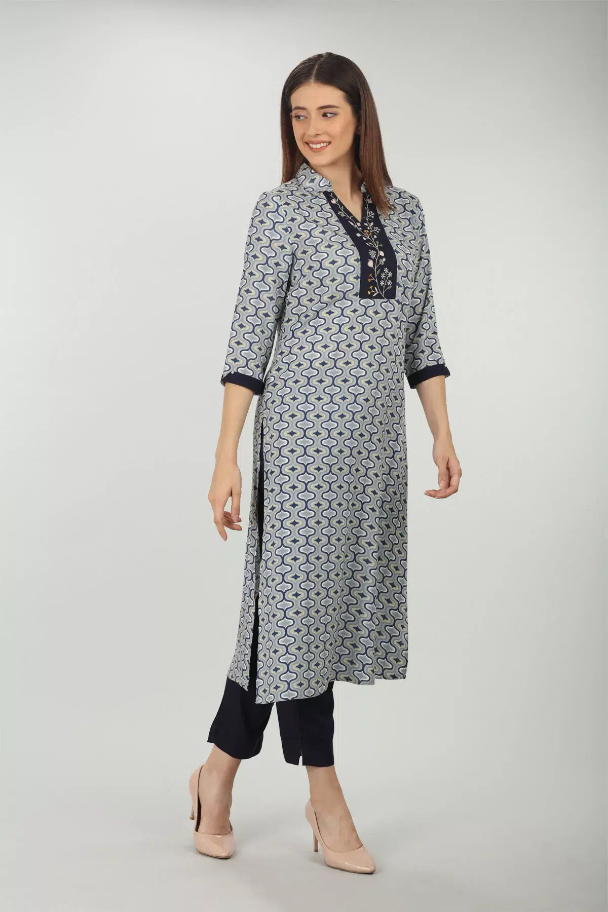 Grey Blue Kurti For Women