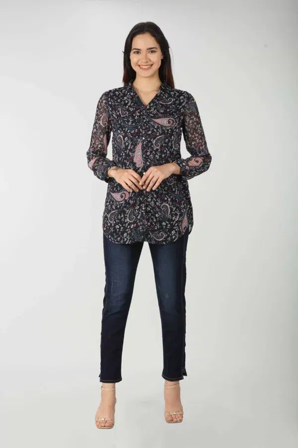 Printed Dark Blue Shirt For Women