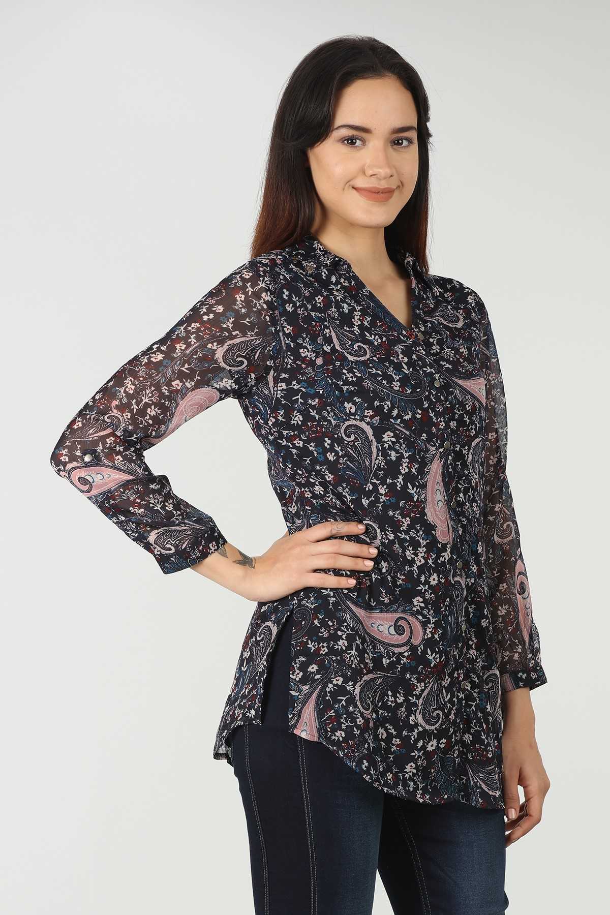 Printed Dark Blue Shirt For Women