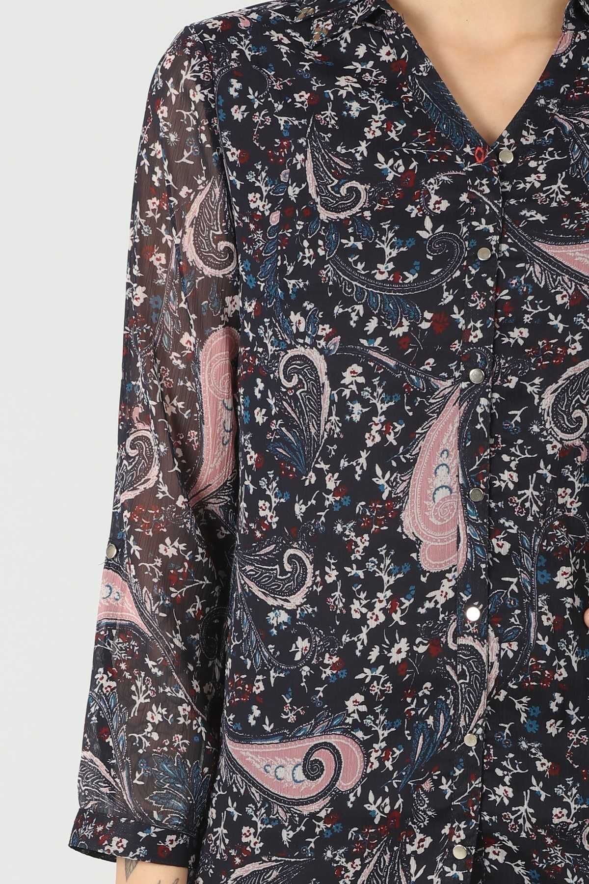 Printed Dark Blue Shirt For Women