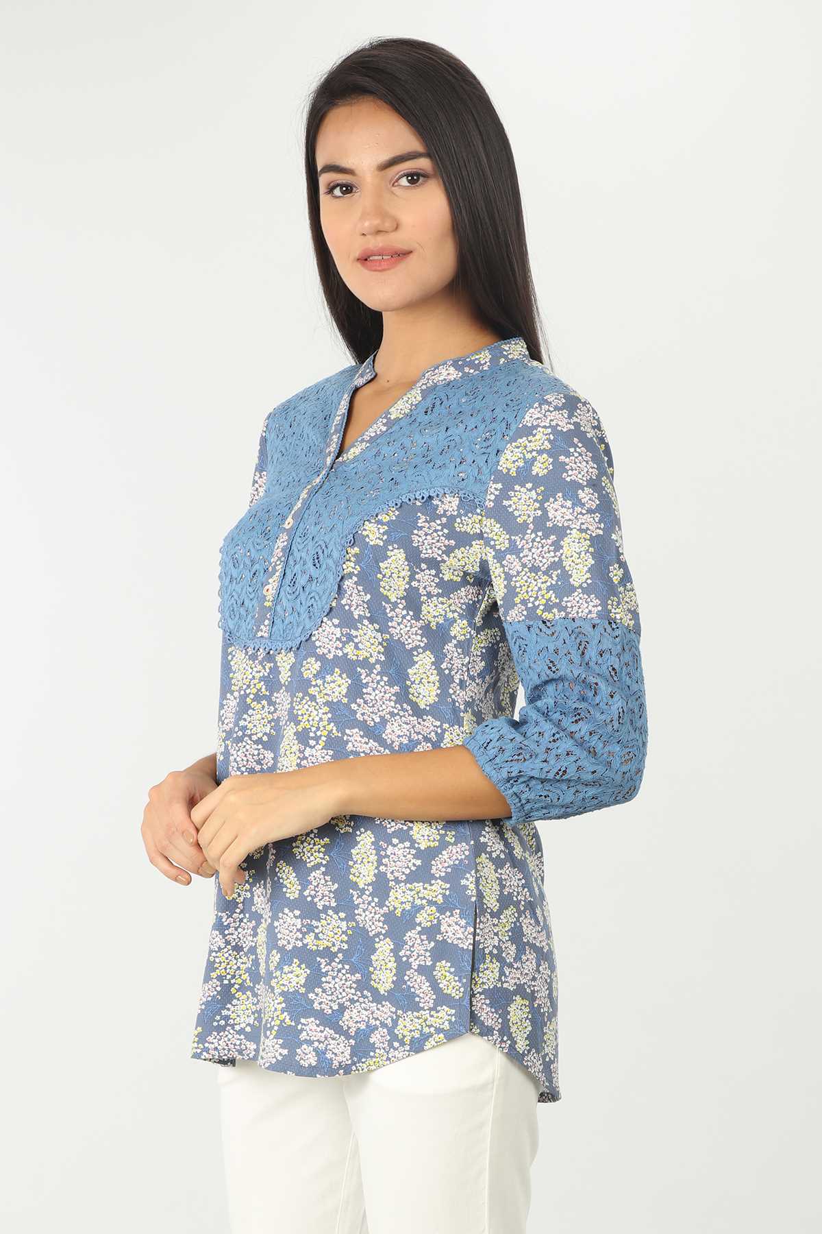 Dobby Printed Blue Top Women