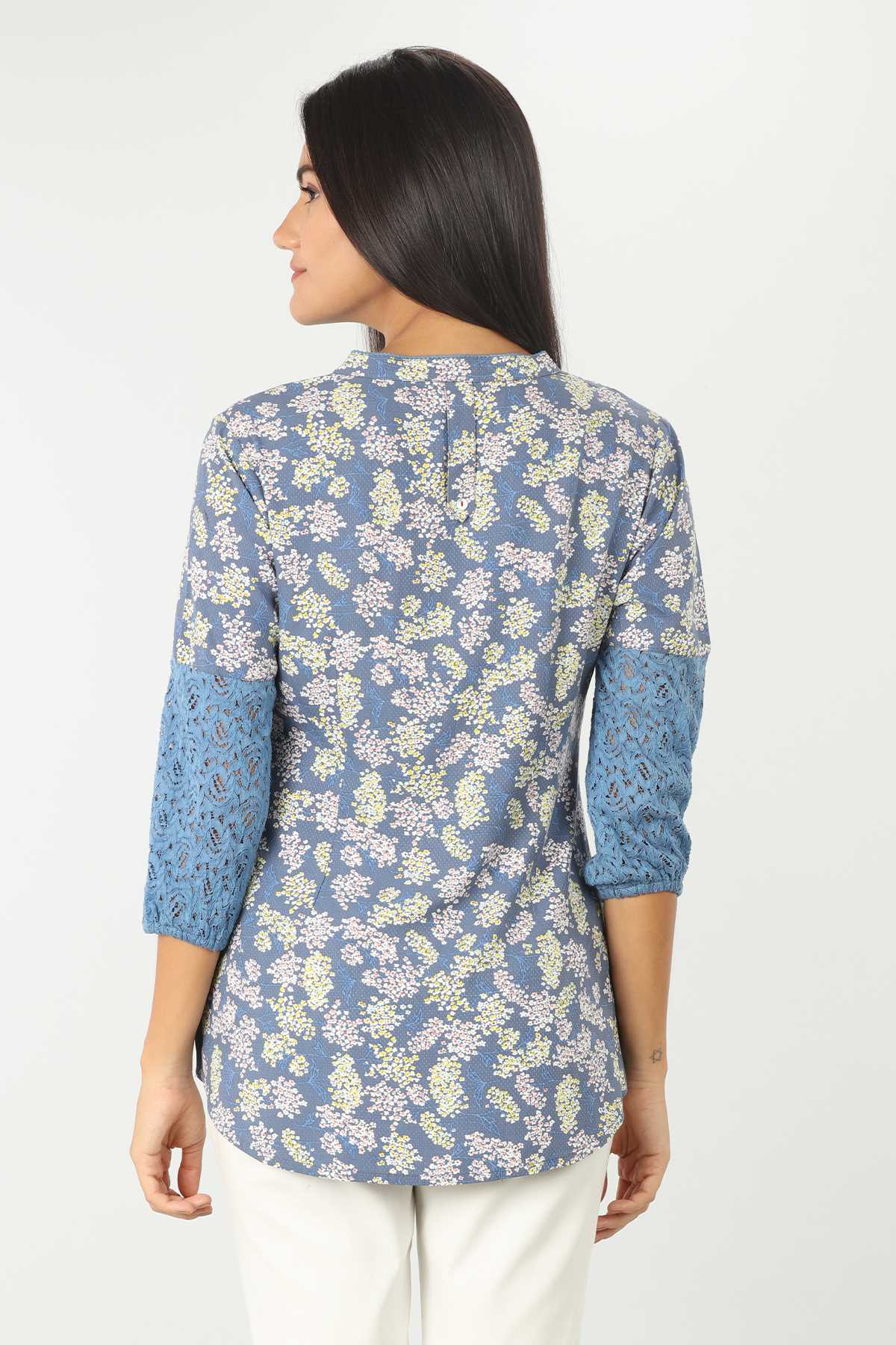 Dobby Printed Blue Top Women