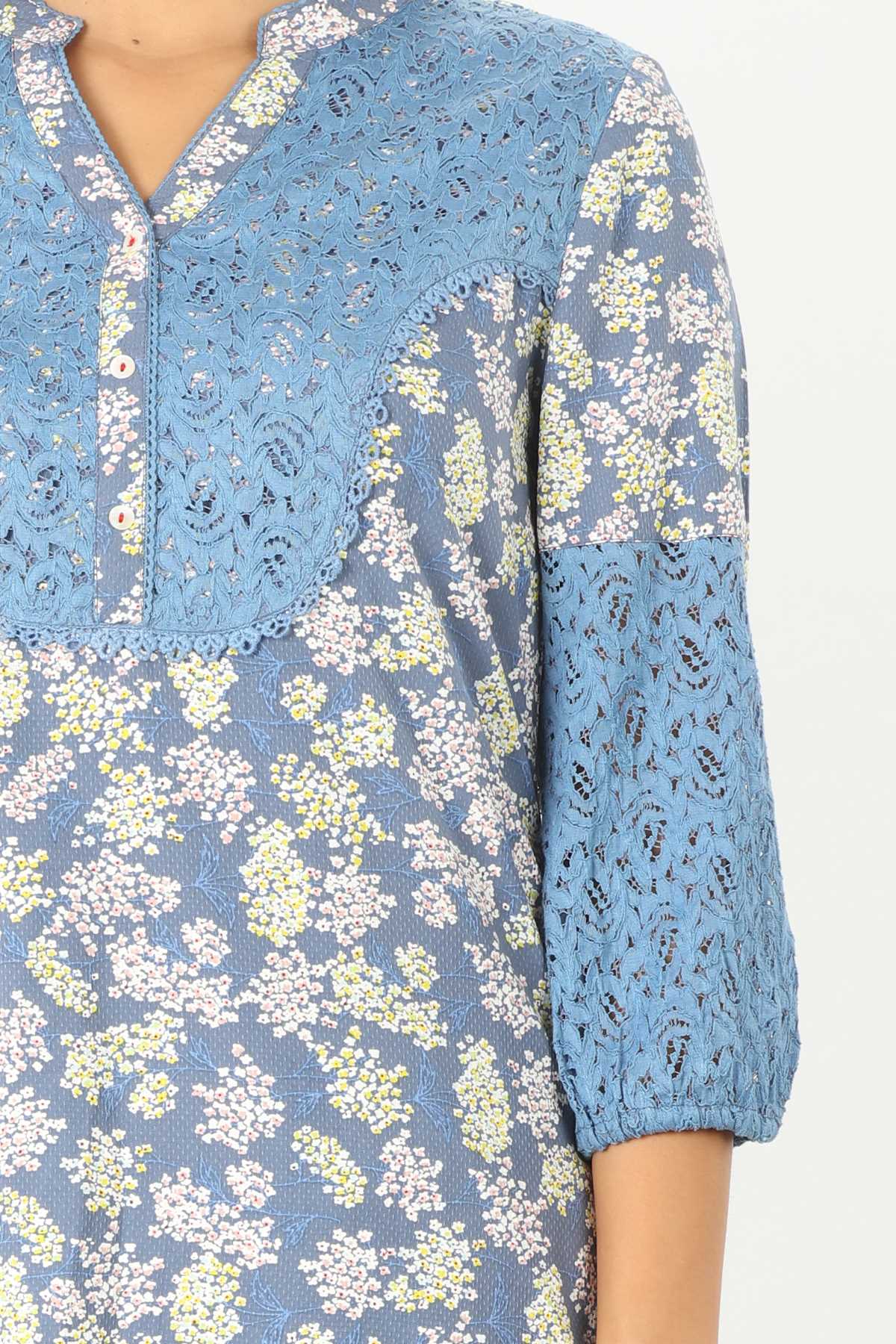 Dobby Printed Blue Top Women