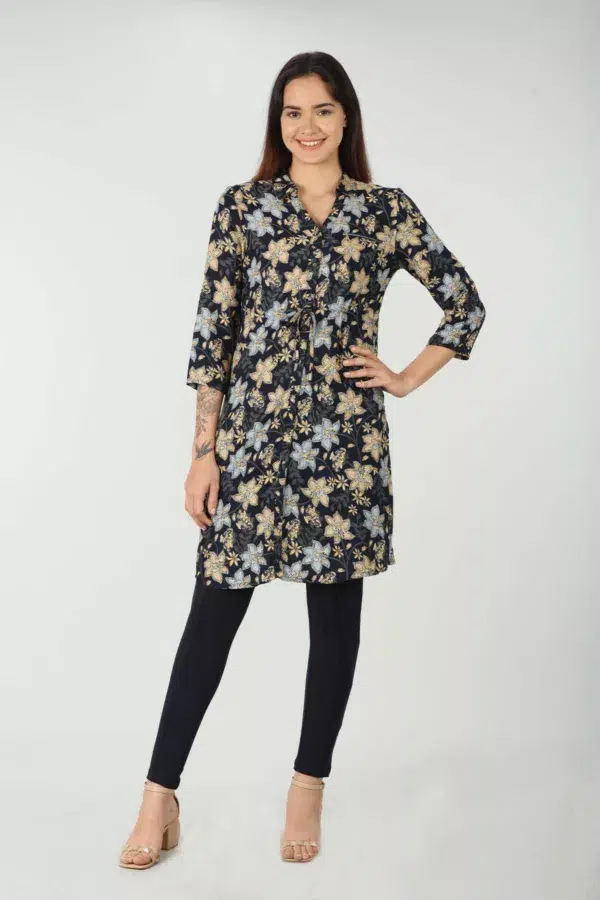 Printed Blue Long Shirt For Women